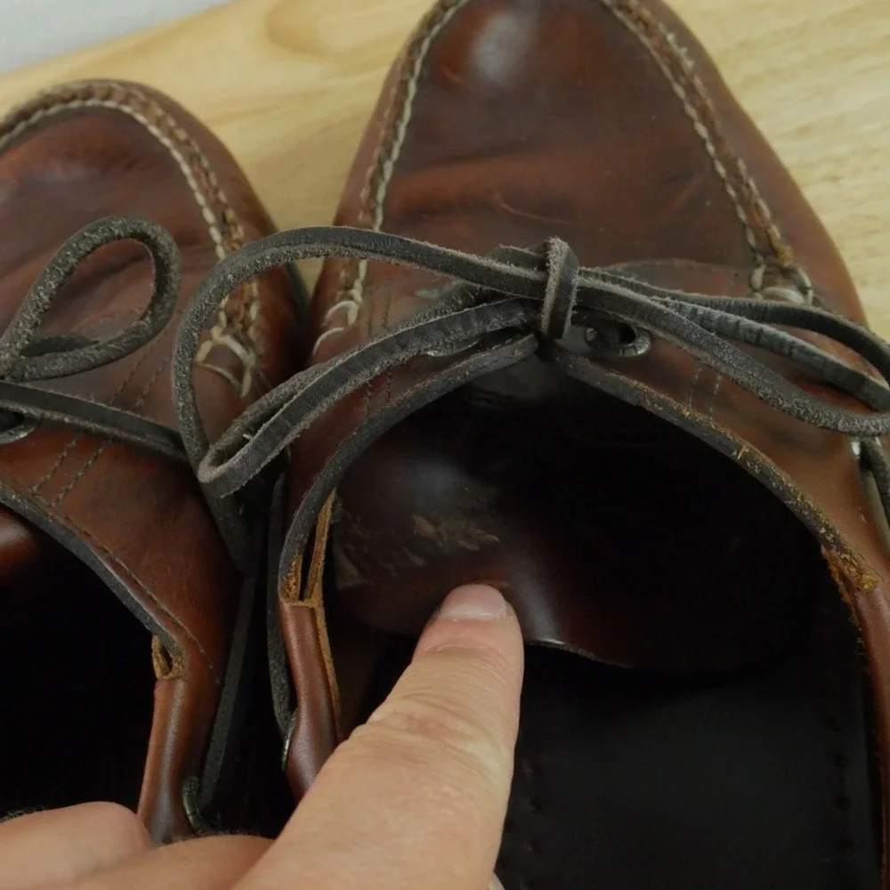 LL Bean Mens Brown Leather Boat Shoes Moc Toe Loafers Size 12 D Heritage Preppy
